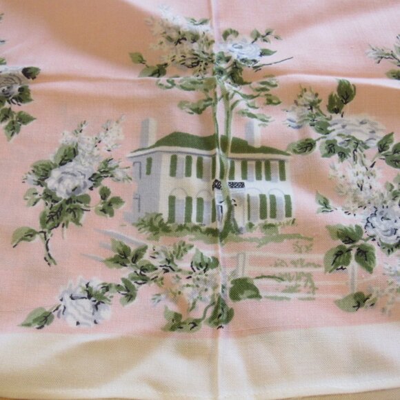 Vintage Leacock Prints Pink 6 Gray Doorways Bridge Table Cloth,  35" x 35"  J123 - Picture 3 of 8